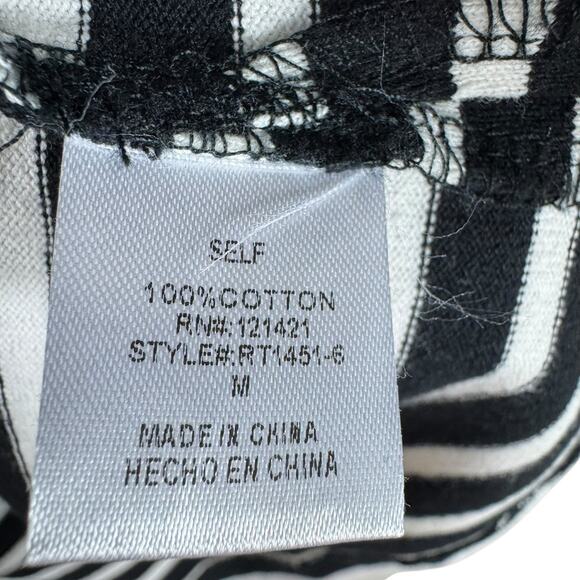 Ellison 100% Cotton Black White Striped Half Ruffled Bell Sleeve Knit Blouse M - Picture 6 of 7